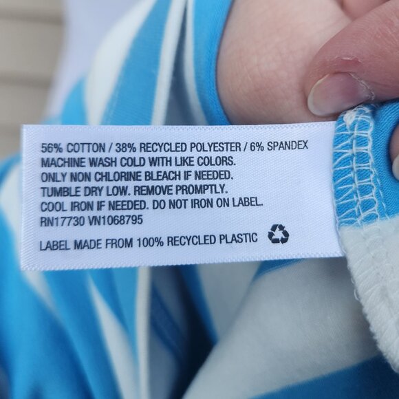 a new day Striped Cropped Crewneck T-Shirt Light Blue White NWT Boxy - Picture 12 of 13